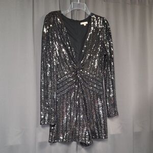 Skies Are Blue Black and Silver Sequin Romper
